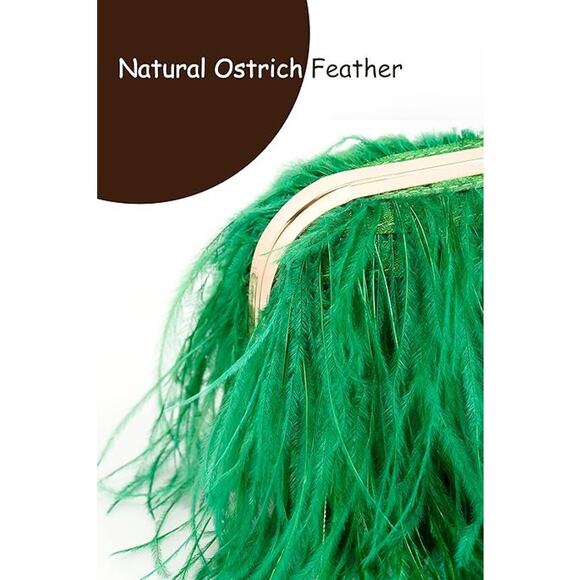 New Green Real Natural Ostrich Feather Pearl or Longer Handle Evening Bag Purse - Picture 6 of 6